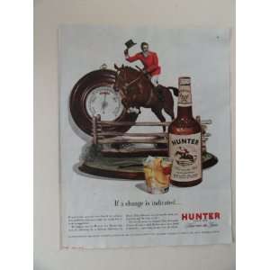 Hunter Whiskey. Vintage 40s full page print ad. (horse jumping over 