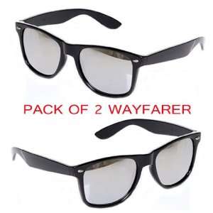 Pack of 2 Black Wayfarer Sunglasses Mirror Lens 80s Vintage Fashion 