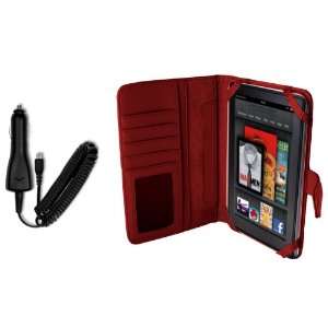 Navitech Genuine Red Napa Leather Flip Open 7 Inch Book Style Carry 