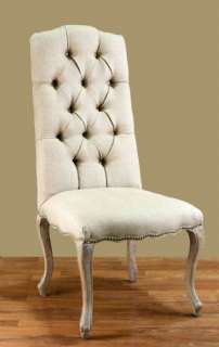 VOLTAIRE PARISIAN SHABBY CHIC TUFTED LINEN NAILHEAD DINING CHAIR NEW 