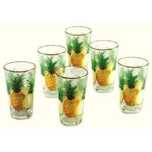  Pineapple 16oz. Tumblers Glass Set of 6 Glasses Kitchen 