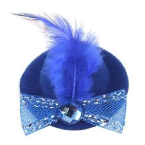 Women Cocktail Party Blue Mini Top Hat Feather Bowknot Hair Fascinator