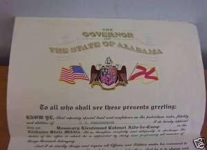 George Wallace Signed ALABAMA STATE MILITIA Appointment  
