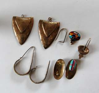VINTAGE MEXICO STERLING SILVER INLAY EARRING LOT BROKE  