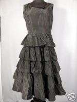 VINTAGE 1950S RUFFLE BLACK TAFFETA DRESS  