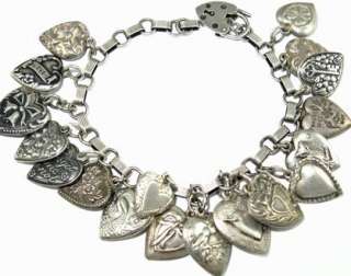 Antique Vintage Victorian Sterling Silver Puffy Heart Valentine Charm 
