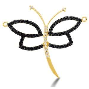 14K Yellow Gold Butterfly Channel Set Round White and Black Diamond 