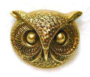Hand Crafted Brass Owl Face Button   Realistic  