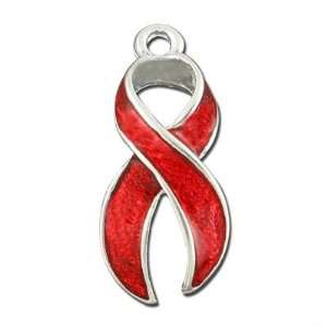  24mm Bright Red Enameled Pewter Awareness Ribbon Charm 