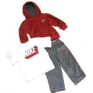  Nike Toddler 3 piece Velour Tracksuit in Red / Grey 