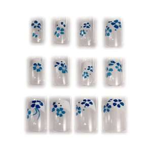   Floral & White French Tip Glue/Stick/Press On Artificial/False Nails