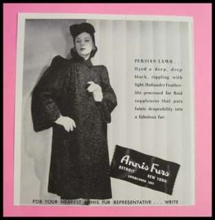 1940 Annis Furs NY Detroit Persian Lamb 40s Fashion Ad  