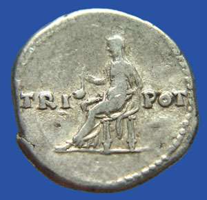 GA* Vespasian Silver Denarius Vesta TRI POT across  