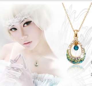   Tear Drop Bead Cyan Rhinestone Alloy Choker Peacock Princess Necklace