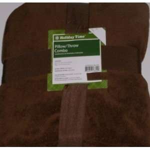   Coffee Brown Plush Micro Fleece Throw Blanket & Pillow