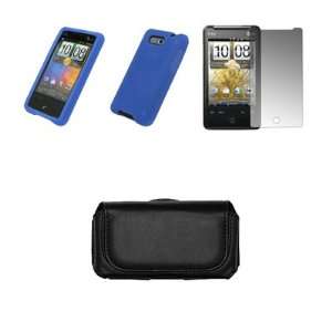  HTC Aria Black Leather Carrying Case + Blue Case Cover 