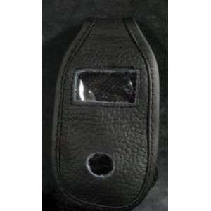 Black Leather Case For Motorola V220 Cell Phone, Clip And Wrist Strap 