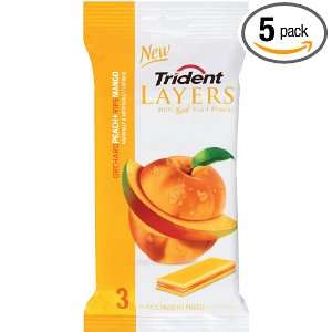 Trident Layers Orchard Peach and Ripe Mango, 42 Count (Pack of 5)