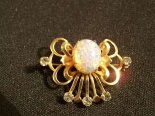 Vintage VanDell Opal & Rhinestone Butterfly pin/pendant  