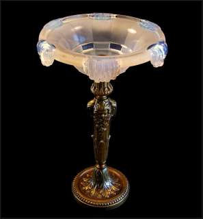 1930 ART DECO Bronze UPLIGHT OPALESCENT Mood Lamp France  