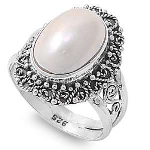   Silver 20mm Oval Mabe Pearl Stone Ring (Size 7   9)   Size 7 Jewelry