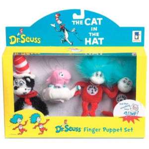 Dr. Seuss Cat In The Hat Finger Puppet box set, NEW  