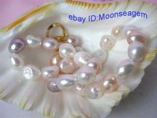 RARE 12MM white pink purple cultured pearls necklace  