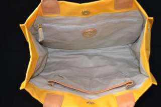 TORY BURCH NWT Mini Ella Logo Tote Sunny Yellow Nylon Leather Beige 