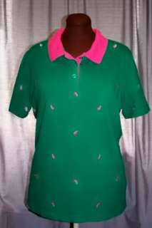 QUACKER FACTORY Green Pink Polo SHIRT Pineapples Short Sleeve Cotton 
