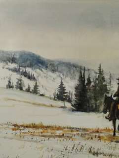 Andrew Memma Horses Mountain Man Snowy Mountainous Landscape W/C 