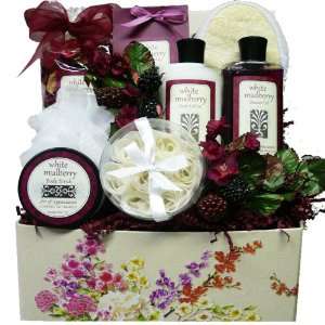 White Mulberry Spa Bath and Body Gift Set   A Great Spa Gift Basket 