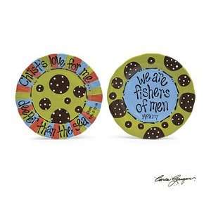  Set of 2 Dotted Inspirational Plates Real Fishin Ceramic 