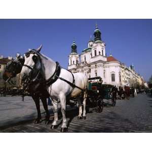 Horse and Carriage and Church of St. Nicholas, Old Town Square, Prague 