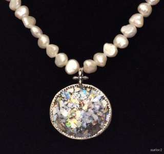New ANGIE OLAMI Roman Glass Pearl Pendant Necklace  