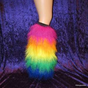   RAINBOW FURRY LEG WARMERS Fuzzy Rave Costume Pride Punk For Platforms