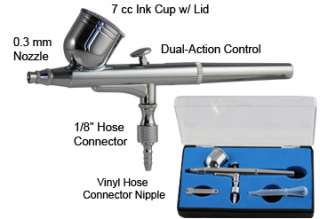 New Nail Art Kit Dual Action Airbrush Air Compressor w/ 5 Stencil 