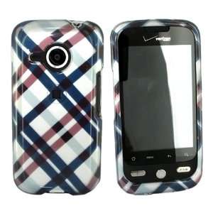  For HTC Droid Eris Hard Case Plaid Navy Brown Silver Electronics