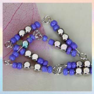 Charm Silver Anklet Ankle Bracelet Chain v Purple Beads  