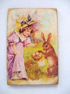 Vintage Style Wooden Magnet Victorian Girl Easter Bunny  