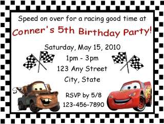 Personalized Cars Birthday Party Invitations  