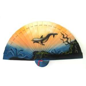  Yellow and Red Accent Underwater Painted Scene Fan with 