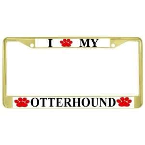  I Love My Otterhound Paw Prints Dog Gold Metal License Plate 