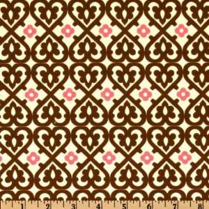  44 Wide Indian Summer Hearts Brown/Cream Fabric By The 
