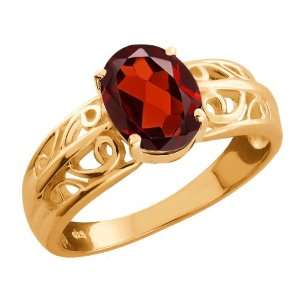  1.40 Ct Oval Red Garnet Gold Plated Sterling Silver Ring 