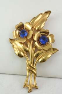 Vintage Costume Jewelry 1940s Modernist Royal Blue Rhinestone Flower 