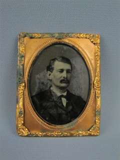Antique Tintype Photo Man w/ Mustache Oval Glass Frame  