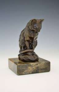 FINE 19C FRENCH MINATURE BRONZE FIGURE OF A CAT W/ MARBLE BASE BY 