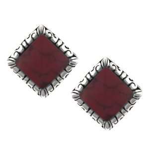  Sterling Silver and Red Jasper Filigree Square Button 