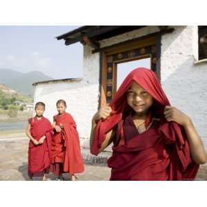  Buddhist Monks, Punakha Dzong, Punakha, Bhutan Premium 