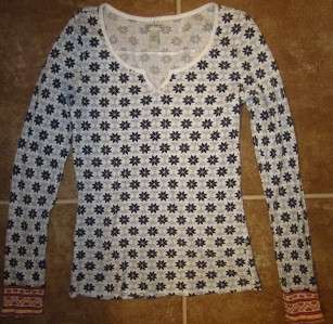 LUCKY BRAND Long Sleeve Thermal Shirt L LARGE V Neck Printed BUCKLE 